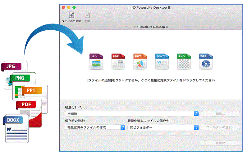 ドラッグ＆ドロップで簡単に圧縮